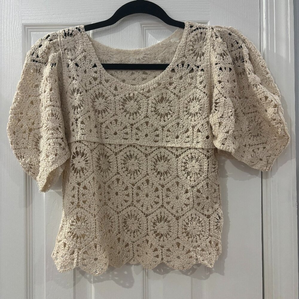 Cream colored crocheted beach top size small